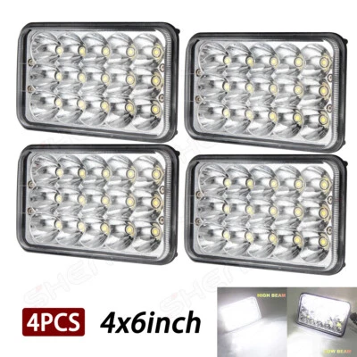 4件装4x6英寸镀铬LED车头灯高/低适用于雪佛兰C10皮卡车1980-1986 C20 — 第 1/4 张图片