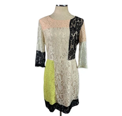 Платье-футляр с большой подкладкой Bar III цветной блок кружевное Chartreuse с открытой молнией - Изображение 1 из 4