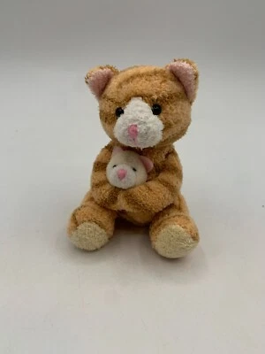 Russ Ora 5" Plush Luv Pets Orange Striped Tabby Cat Kitten Mom Hold Baby Mouse - Image 1 of 4