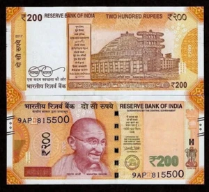 India 200 RUPEE P-113 2017-2025 x 10 Pcs Lot Bundle Gandhi UNC Indian Money NOTE - Picture 1 of 8