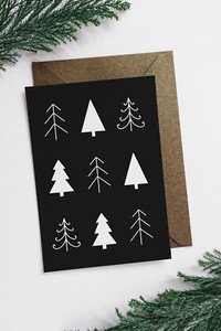 A6 Merry Christmas Black&White Trees Forest Xmas Tree Greeting Card Free Postage