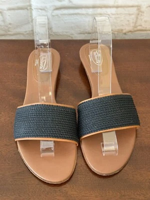 Sandalias Talbots Slides Planas Negro Marrón Tacón Madera Talla 10M Hechas en Italia Foto 1 de 4