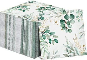 100 Pcs Eucalyptus Napkins 3 Ply 6.5 x Inch Folded, Green,white - Picture 1 of 7