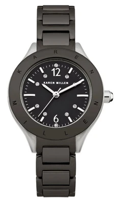 NOVO RELÓGIO KARREN MILLEN MOSTRADOR PRETO E CRISTAIS SWAROVOSKI PULSEIRA DE METAL PRETO - Imagem 1 de 4