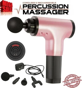 Pistola de masaje de percusión de tejido profundo - Masajeador de mano inalámbrico, 4 cabezales, 6 velocidades - Imagen 1 de 31