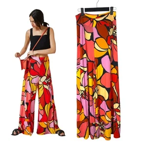 Pantalones fluidos Farm Rio Anthropologie brillantes audaces abstractos florales pierna ancha talla XS - Imagen 1 de 7