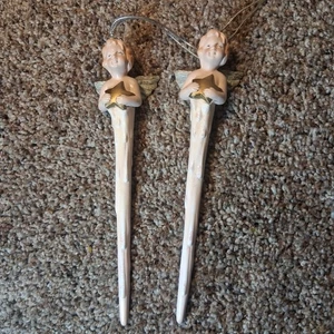 Set di 2 ornamenti ghiaccioli angelo ceramica vintage - Foto 1 di 9