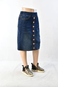 Falda vaquera elástica para niñas pequeñas 19" hasta la rodilla lavado oscuro talla 12/14 #JW0567 - Imagen 1 de 3