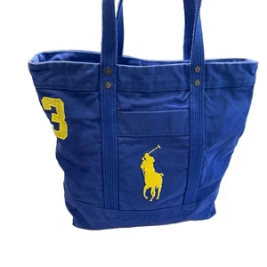 Polo Ralph Lauren Damen-Einkaufstasche royalblau gelb großes Pony Reißverschluss schweres Canvas - Bild 1 von 19