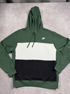 Nike Felpa con Cappuccio Uomo Media Verde Nero Bianco Pullover FB7415-323 Swoosh Logo Cotone - Foto 1 di 12