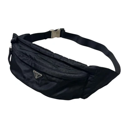 Prada Nylon Tessuit Waist Bag Black Men Used 2VL132 Compact Shoulder - Image 1 of 4