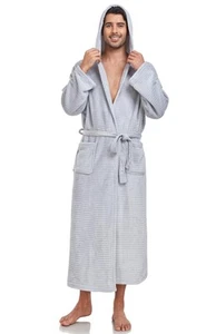 Mens Fleece Robe Hooded Plush Bathrobe Fluffy Full Length Soft Warm Long Hous... - Picture 1 of 5