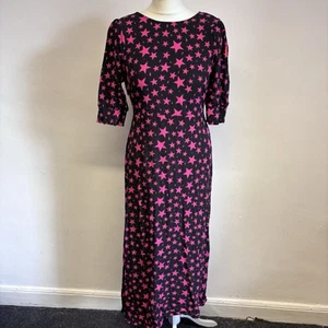 Scamp & Dude Midi Dress Size 12 Black Pink Stars Lightning Bolt Short Sleeves - Picture 1 of 12