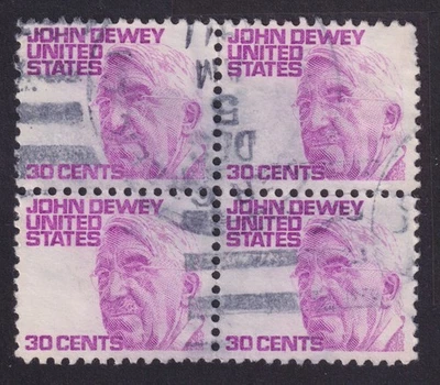 US 1291a 30c x 4 UVF red violet TAGGED BLOCK OF 4 JOHN DEWEY - EBB1P01 - Image 1 of 2