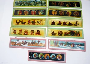 11x  Handgefertigte Laterna-magica-Folie aus Glas, die eine Bildreihe mit meist - Bild 1 von 1