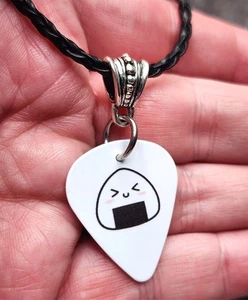 Onigiri Guitar Pick Necklace on Black Braided Cord - Picture 1 of 2