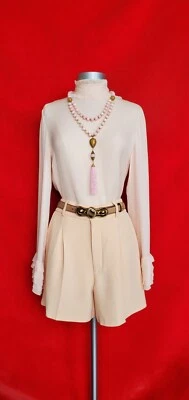 Chloe Rosa Pálido Melocotón Beige Plisado Elegante Pantalones Cortos Talla 38 Foto 1 de 4