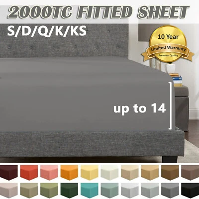 2000TC Hotel Quality Bed Fitted Sheet Single Double Queen King Ultra soft Cover - image 1 of 4