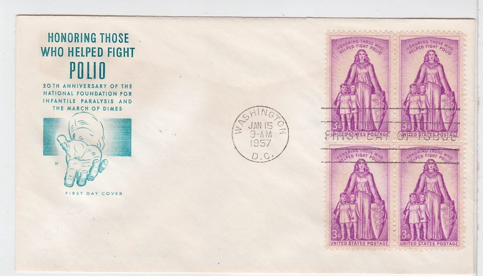 TurtlesTradingPost- Fight Infantile Paralysis #1087 1957 Farnam FDC Block 4 - Image 1 of 1