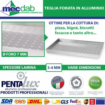 Teglia Forata In Alluminio Rettangolare Professionale Focacce Dolci e Biscotti - Immagine 1 di 2