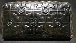Tory Burch Lack Schwarz Leder Continental Geldbörse Gold Hardware Reißverschluss fehlt - Bild 1 von 4