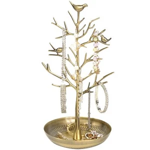 Metal Birds Tree Stand Jewelry Display Organizer Holder with Tray for Women - Picture 1 of 6