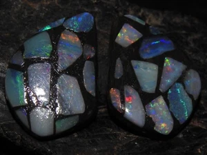 Australian Opal Doublet Smooth Multi Fire Cabochon Matching Pair 25X17X3MM - Picture 1 of 7