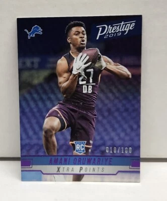 AMANI ORUWARIYE 2019 Presitge Xtra Points PURPLE ROOKIE #'d /100 ~ Detroit Lions - Image 1 of 2