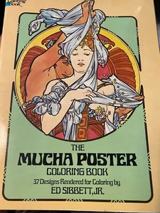 Vtg Dover Book MUCHA POSTER COLORING BOOK~Ed Sibbett Jr~1976~Art Nouveau Designs - Picture 1 of 6