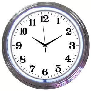 Chrome White Standard Neon Clock Gameroom Basement Mancave Wall Art Decor - Picture 1 of 1