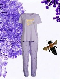 Juego de pijamas para mujer talla 2XL púrpura suave ""dulce como abeja"" abejas para dormir panal - Imagen 1 de 3