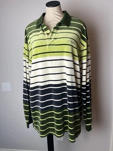 Vintage Y2K Enyce Velour Shirt XL Green Striped Long Sleeve Polo Rare Color Cozy - Picture 1 of 12