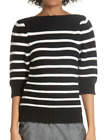 Rebecca Taylor Sweater Womens Small Black Boat Neck Elbow Sleeve Striped Cotton