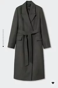 MANGO WOMEN LONG WOOL LIGHT HEATHER DARK GREY SIZE XL - Picture 1 of 12