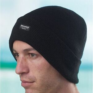 Mens One Size Knitted Beanie Hat Black Thermal Insulated