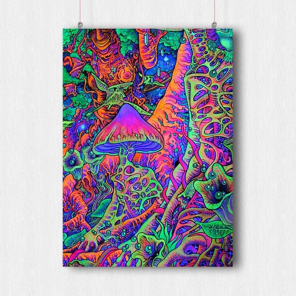 TRIPPY MUSHROOM PSYCHEDELIC POSTER FANTASY WALL ART PRINT -A3 A4 SIZE - Image 1 of 1