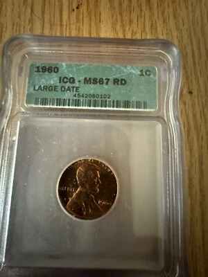 1960 Lincoln Cent | MS67 RD ICG, "Large Date", *Rare* - Image 1 of 4