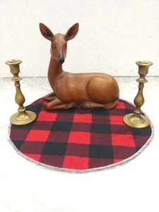SOLID WOOD CARVED DEER & 1850'S SOLID BRASS CANDLE STICKS 50% OFF SALE - Picture 1 of 12