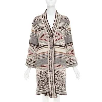 ETRO brown burgundy nude wool silk ethnic knit cardigan coat IT40 S - Image 1 of 4