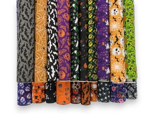 Halloween Fabric Polycotton Dress Craft Material Skull Spider Skeleton Pumpkin - Picture 1 of 76