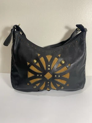 Aldo Brand Black Shoulder Purse With Brown Designs 9” H X 13” L X 1” W - Image 1 of 4