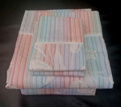 Vintage Full Sheet set & Pillowcases tulips stripes Gloria Vanderbilt Rainbow - Image 1 of 4