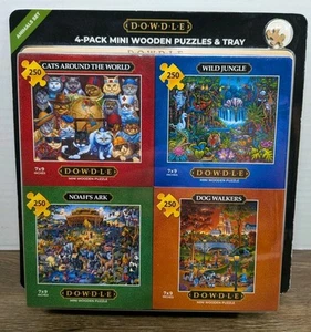 DOWDLE 4-Pack Mini Wooden Puzzles & Tray Animals Set 7" x 9" 250 Pieces - NEW - Imagen 1 de 10
