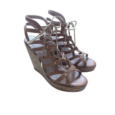 Joie Larissa cork wedge size 37 tan leather lace up gladiator boho beachy casual - Image 1 of 4