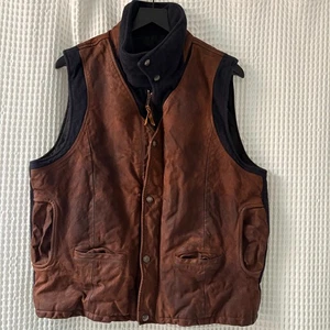 Lone Pine US-made leather wool cashmere brown navy men's vest size 44 gorpcore - Picture 1 of 8
