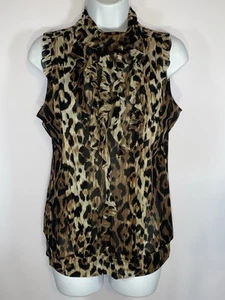 The Limited Top Semi-Sheer Leopard Print Ruffle Sleeveless Nylon Size Medium - Picture 1 of 11
