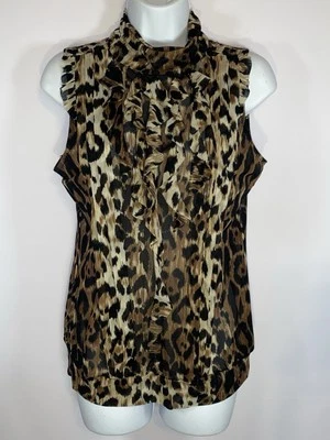 Top limitado semi transparente estampado de leopardo volantes sin mangas nailon talla mediana Foto 1 de 4