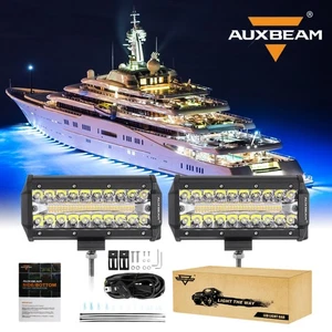 2x 7" LED Marine Spreader Deck/Mast Work lights Boat Flood Light Bar White Amber - Picture 1 of 12