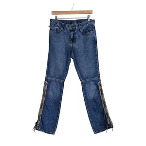 Pantalones de mezclilla vintage Ralph Lauren Bootcut Y2K acampanados con cordones Western tiro bajo azul 8 - Imagen 1 de 13