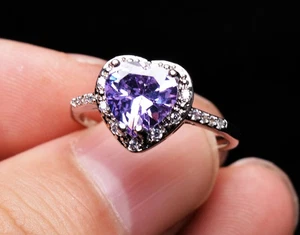 8*8.5mm Genuine Natural Purple Amethyst Crystal Gemstone Adjustable Ring - Picture 1 of 6